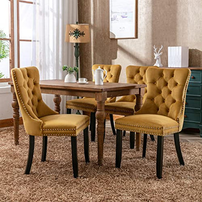 Virabit Velvet Dining Chairs Set of 4, Tufted Upholstered Dining Chairs with Nailhead Back and Ring Pull Trim, Solid Wood Dining Chairs for Kitchen/Bedroom/Dining Room (Gold) - color: Gold, size: set of 4
