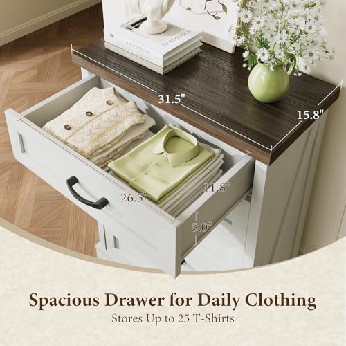 AODK 39" Tall Farmhouse 4 Drawer Dresser for Bedroom, Walnut & White | Engineered Wood, Chest of Drawers with Metal Handle, Modern Storage Cabinet and Organizers for Closet, Living Room, Entryway