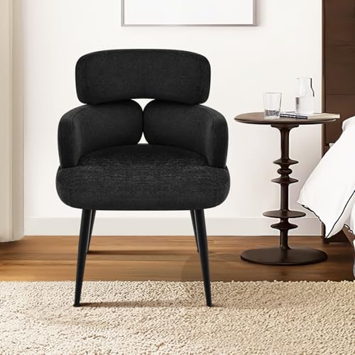 Accent Dining Chair with Arms,Set of 4 Modern Upholstered Side Chair with Soft Fabric Black Metal Legs, Comfy Spacious Seat & Back for Dining Room/Living Room/Bedroom, Black - color: Black, size: Set of 4