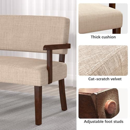 Accent Chair 2 Seat, Upholstered Reading Leisure Chair, Bench with Solid Wood Frame for Dining, Reading,Waiting Rooms (Beige) - color: Beige, size: Bench