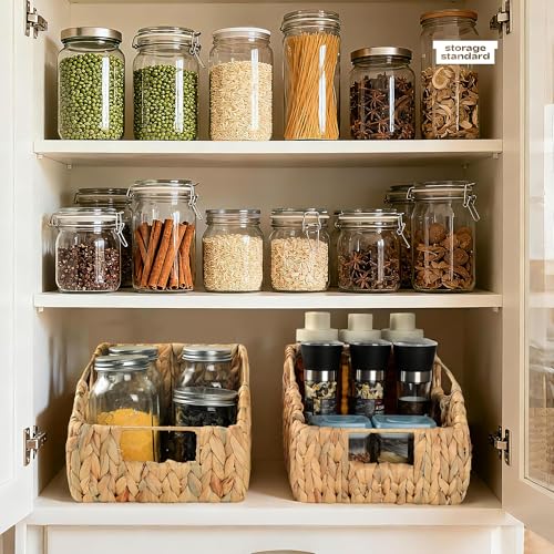 2-Pack Wicker Basket Set - Water Hyacinth Pantry Organizers and Storage w/Handles, For Home, Bedroom, Kitchen, & More - 100% Earth Friendly Woven Rattan, Simple Open Shape Decorative Baskets