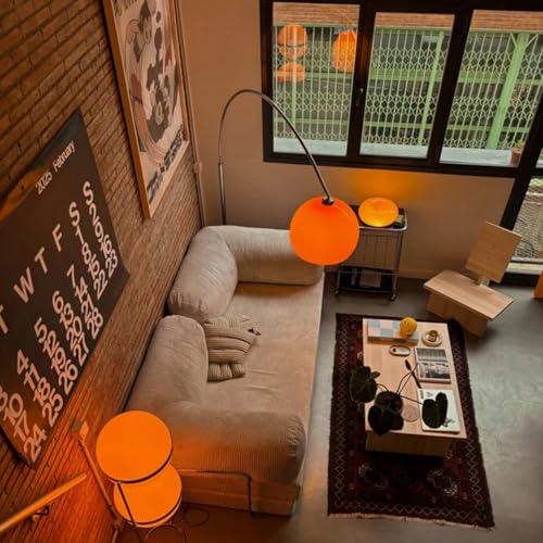 Orange Floor Lamp Mid-Century Modern, White Marble Base, E26 Bulb Included for Living Room Bedroom Office Decor, US Plug, Acrylic Shade