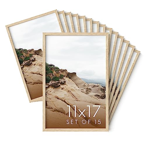 Haus and Hues 11x17 Natural Oak Wood Picture Frames Set of 15 - Premium Bulk Picture Frames 11x17 Bundle - Elegant Gallery Wall Frame Set for Posters, Art Display - Ideal for Wall Decor in Home & - color: Beige Oak, size: 11x17 in, style: Set of 15