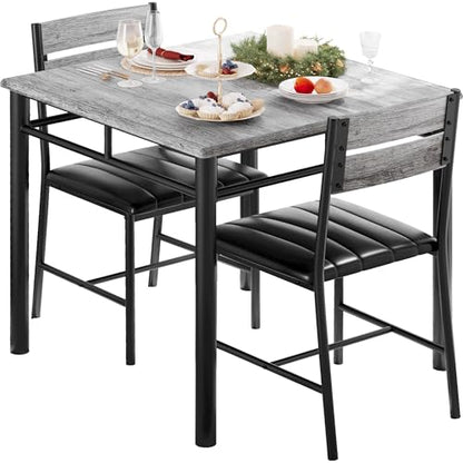 IRONCK Dining Table Set for 2, Gray | Small Kitchen Table with Upholstered Chairs, Compact Dining Set for Small Spaces, Kitchen & Dining Room - color: Grey