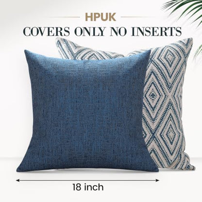 HPUK Throw Pillow Covers 18x18, Set of 4, Navy Blue Couch Pillow Covers | Polyester fabric, patterned and solid designs, hidden zippers, machine washable, for sofas and beds, inserts not included - color: Navy, size: 18" x 18" (Pack of 4)