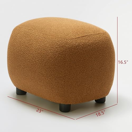 KINWELL Round Boucle Upholstered Ottoman Chair Padded Seat Footstool, Brown | Easy Assembled Modern Soft Sofa Couch Loveseat Chair Footrest, Extra Seating for Bedroom Entryway, 18.5" D x 23" W x 16.5" H - color: Brown
