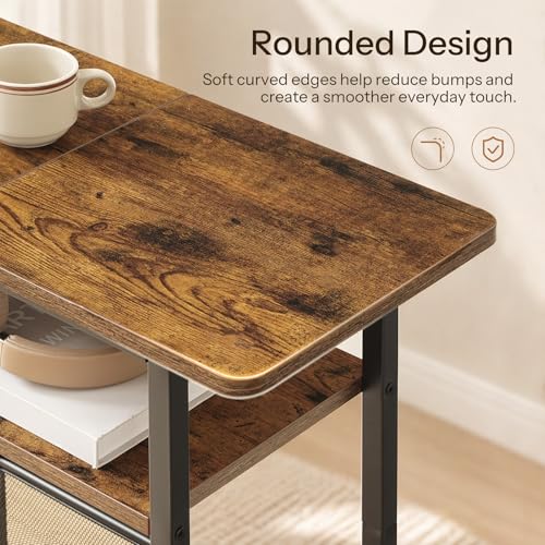 HOOBRO Side Table, Narrow End Table with Shelf and Charging Station, 3-Tier Bedside Tables with Wide Storage Tabletop for for Small Spaces, Living Room, Bedroom, Rustic Brown and Black BF366UBZ01 - color: Rustic Brown + Black