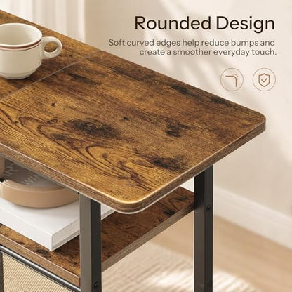 HOOBRO Side Table, Narrow End Table with Shelf and Charging Station, 3-Tier Bedside Tables with Wide Storage Tabletop for for Small Spaces, Living Room, Bedroom, Rustic Brown and Black BF366UBZ01 - color: Rustic Brown + Black