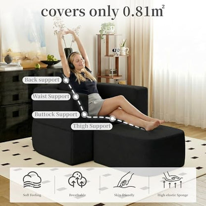 40" Pull Out Couch,2 in 1 Sleeper Sofa Bed,Convertible Sleeper Chair with Pillow Foldable Mattress with Back Support,Teddy Fleece,Black - color: Black