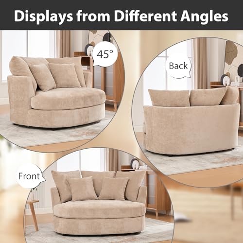 Chifee & Vingol 55" W Oversized Accent Barrel Chair Large Round Chair Extra Large Armchair with 5 Pillows for Living Room,Bedroom,Home Theater,Chenille,70" W-Wheat - color: 55"- Wheat