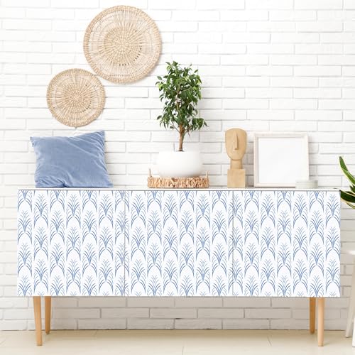 Blue White Geometric Peel and Stick Wallpaper Removable Abstract Vertical Striped Wallpaper Prepasted Boho Geometric Wall Mural 17.7"x160" Waterproof Blue Contact Paper for Bathroom Nursery