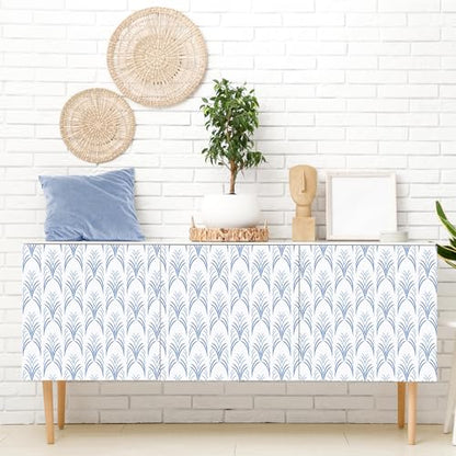 Blue White Geometric Peel and Stick Wallpaper Removable Abstract Vertical Striped Wallpaper Prepasted Boho Geometric Wall Mural 17.7"x160" Waterproof Blue Contact Paper for Bathroom Nursery