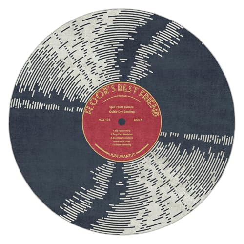 Vinyl Record 3ft Round Rug, Non-Slip Circular Area Rug for Living Room, Bedroom,Dining Room Table,Small Washable Rug Round,Ultra Soft Round Carpet for Home Decor Aesthetic,Low-Pile Kitchen Circle Rugs - size: 3' (Round)