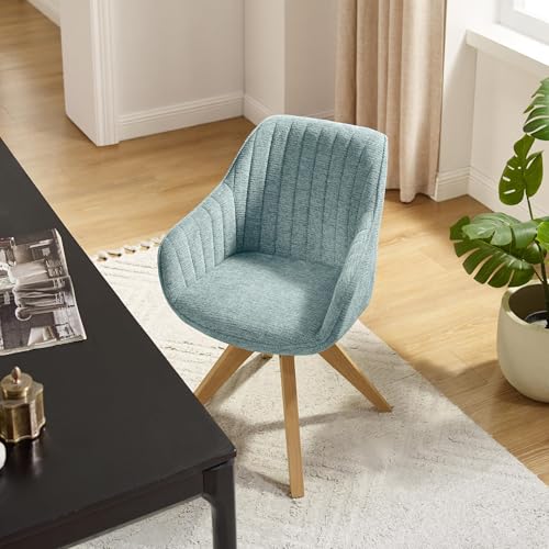 Swivel Desk Chair for Home Office, Fabric, Light Blue | No Wheels, Oka Wood Legs, Mid Century Modern, Upholstered, 360° Swivel, Accent Chair, Living Room, Bedroom - color: Mist Blue, size: Fabric