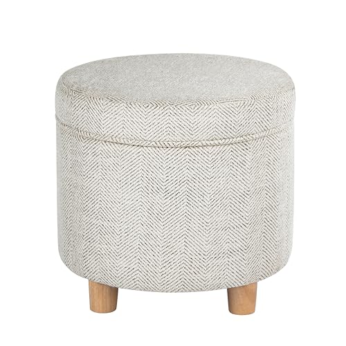 HomePop 19" Round Storage Ottoman - Cream Chevron Woven - color: Cream Chevron Woven