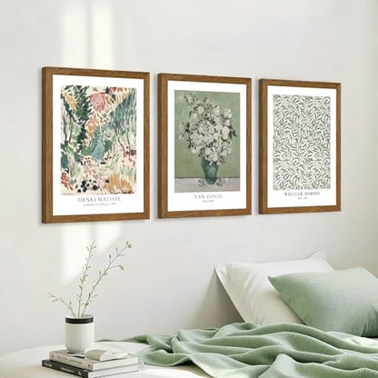 JLTULT Matisse Wall Art Set of 3, Solid Wood Framed Canvas, 16 x 24 Inches | Sage botanical prints by Matisse, Van Gogh and William Morris on fade-resistant canvas with ready-to-hang solid wood frames - color: Matisse, size: 24"L x 16"W
