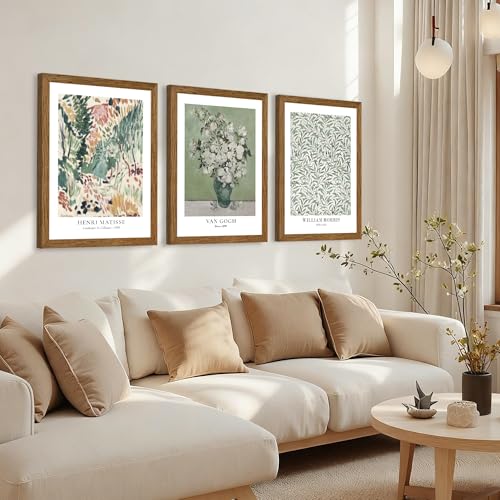 JLTULT Matisse Wall Art Set of 3, Solid Wood Framed Canvas, 16 x 24 Inches | Sage botanical prints by Matisse, Van Gogh and William Morris on fade-resistant canvas with ready-to-hang solid wood frames - color: Matisse, size: 24"L x 16"W