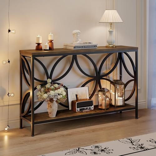 GiftGo Narrow Sofa Table 47.2 Inch, Industrial Sofa Table Behind Couch, Vintage Entry Console Table with Storage for Entryway, Living Room, Foyer, Elegant Design (Rustic Brown, 47.2) - color: Rustic Brown