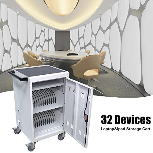 30-Device Mobile Charging Cart Station for Tablets & Laptops ,Secure Storage & Fast Charging,Heavy-Duty Steel Construction with Locking Wheels & Cable Management,Ideal for Schools & Offices，white - color: Antique White