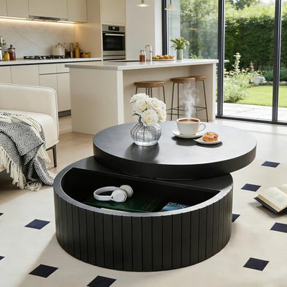 31.5” Modern Round Coffee Table, Circular Wood Center Table with Storage, MDF Accent Dinning Table for Living Room, Apartment,Office,Courtyard, No Assembly.(Black) - color: Black-e