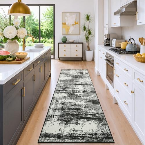 2x6 Hallway Runner Rug Washable Non-Slip Black White Low Pile Rugs | Stain Resistant, Soft Faux Wool, Abstract Pattern for Kitchen Walkway, Laundry Room, Entryway, Hallways - color: Black White, size: 2' x 6'(24''x72'')