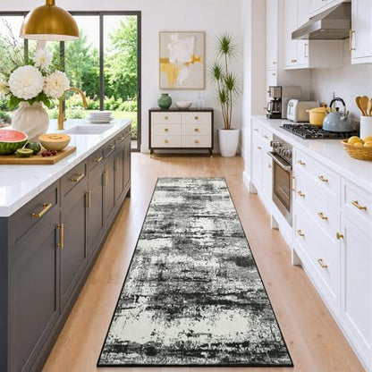 2x6 Hallway Runner Rug Washable Non-Slip Black White Low Pile Rugs | Stain Resistant, Soft Faux Wool, Abstract Pattern for Kitchen Walkway, Laundry Room, Entryway, Hallways - color: Black White, size: 2' x 6'(24''x72'')