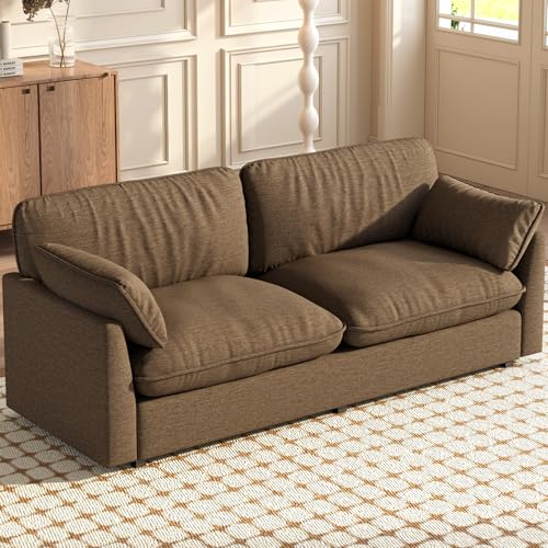 2 Seats Brown Sofa, 82.67" Extra Large Comfy Loveseat Deep Seat Sofa Bed with 2 Pillows & Armsrest for Living Room, Durable Modern Farmhouse Home Sofa Couch - style: Dark Brown/82.67"W