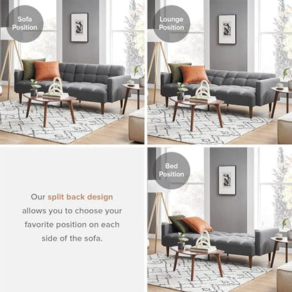 mopio 76.4" Futon Sofa Bed Tufted Styled, Sleeper Couch (Dark Grey Fabric) | A textured seat folds flat for sleepovers; snug proportions slip into lofts and small lounges. - color: Dark Grey Fabric
