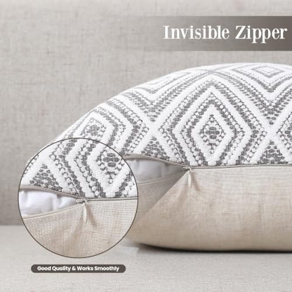 HPUK Throw Pillow Covers 18x18, Set of 4, Grey Textured Couch Pillow Covers | Polyester fabric, patterned and solid designs, hidden zippers, machine washable, for sofas and beds, inserts not included - color: Grey, size: 18" x 18" (Pack of 4)