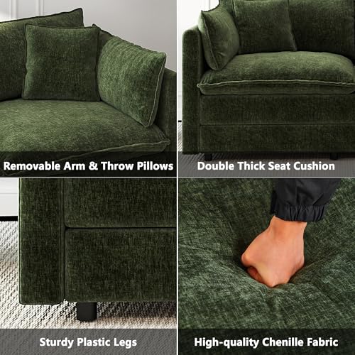 Aoowow Modular Sectional Sofa Modern Convertible L Shaped Couch,112.2 Inch Deep 3-Seater Sofas Set Comfy Chenille Cloud Sofas and Couches with Movable Ottoman for Living Room Apartment（Green） - color: Green-new, size: 3 Seat + Ottoman