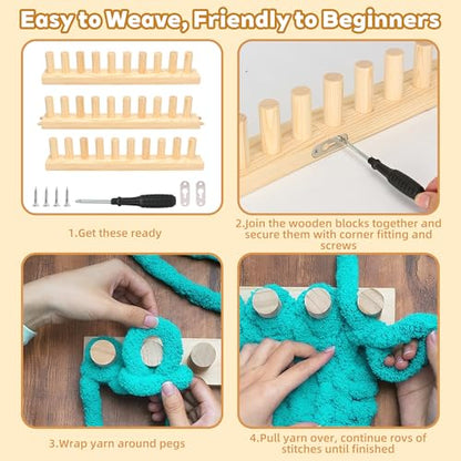48" Chunky Blanket Loom, Adjustable Wooden Knitting Loom for DIY Crafts | Extra Large Hand Knitting Tool for Making Cozy Blankets, Throws, Home Decor Projects and Handmade Gifts for Beginners