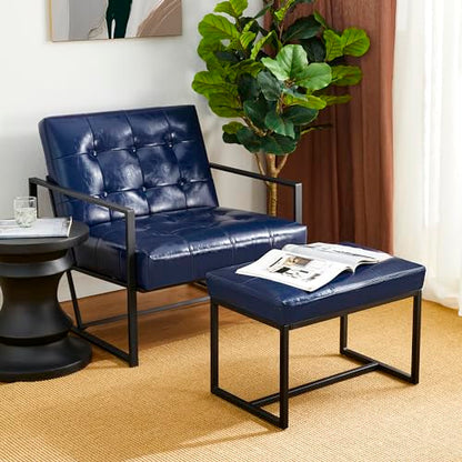Glitzhome Ottoman Bench, Modern PU Leather Vanity Stools Chairs with Metal Frame, Makeup Stool Padded Foot Rest Stool for Living Room Vanity, Entryway, Bathroom,Navy Blue - color: Navy Blue
