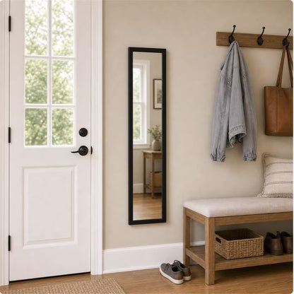 13.5"x49.5" Black Modern Full Length Door Mirror for Bedroom Living Room | Sleek Modern Frame; Space Saving Door Mount; Wide Full-body Reflection; Indoor Decor Compatibility