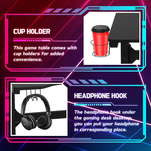BLKMTY Gaming Desk, 47 Inch Computer Desk with Carbon Fiber Surface, Gaming Table T Shaped PC Gamer Workstation Home Office Desks with Cup Holder and Headphone Hook, Red & Black - color: Red, size: 47.2" T-shaped