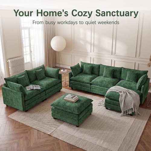 Oversized Loveseat Sofa, 70" Sectional Cloud Couch, 2 Seat Modern Comfy Sofa Chenille Deep Seat Couches with 2 Pillows, for Small Apartment, Bedroom, Living Room（Green 70" Loveseat） - color: Green, size: 70" Loveseat