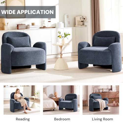 Accent Chair for Living Room, Modern Chenille Fabric Lounge Reading Sofa Chair with Lumbar Pillow, Upholstered Arm Chairs for Bedroom, Office, Blue - color: Blue