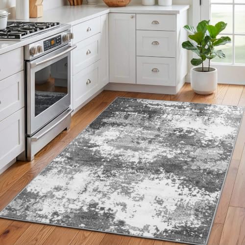 3x4 Washable Porch Rug Grey Front Door Welcome Mat 36x48, Indoor Outdoor Entryway Rugs for Kitchen Floor, Bath, Bedroom Bedside, Non-Slip Low Pile Stain & Fade Resistant, Abstract Gray - color: Grey, size: 3' X 4' (Rectangular)