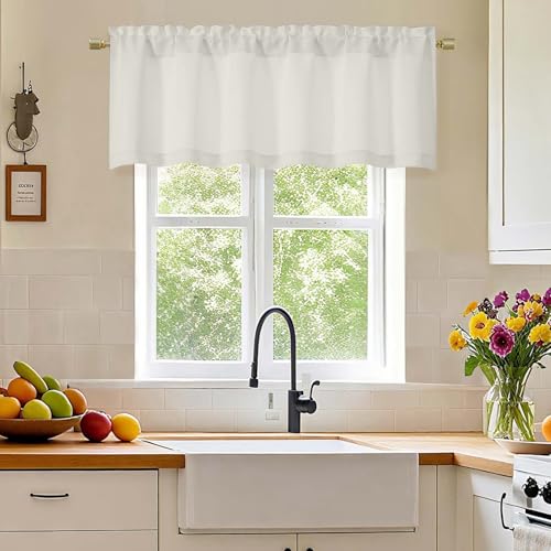 Simplebrand Natural Valance for Windows, Short Blackout Curtains for Bathroom/Laundry/Basement Windows with Rod Pocket, Thermal Insulated Solid Curtain Valance, Each 60Wx18L Inches, 1 Piece - color: Natural, size: 60"W x 18"L (Pack of 1)