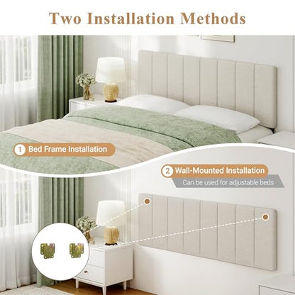 Queen Size Headboard Only, Height Adjustable Linen, Beige - color: Linen-beige, size: Queen/Full