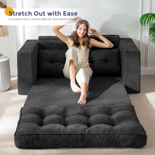 MAXYOYO Folding Sofa Bed, Convertible Sleeper Loveseat with Pillows | 2-Person Fold-Out Loveseat, Convertible Sleeper Bed with Supportive Pillows for Relaxing or Overnight Guests, Black - color: Black