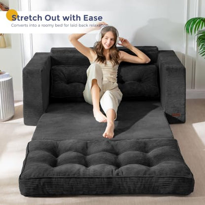 MAXYOYO Folding Sofa Bed, Convertible Sleeper Loveseat with Pillows | 2-Person Fold-Out Loveseat, Convertible Sleeper Bed with Supportive Pillows for Relaxing or Overnight Guests, Black - color: Black