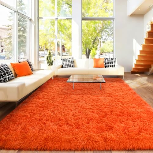 Area Rugs for Living Room Bedroom 8x10, Orange Ultra Fluffy Fuzzy Shag Rug | Modern Soft Shaggy Rug Carpet Upgrade Non Slip Indoor Plush Rug for Bedroom Boy Girls Room Dorm Office Home Aesthetic Decor - color: Orange, size: 8' x 10' (Rectangular)