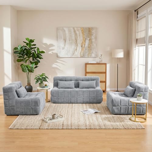 3 PCS Modular Sectional Sofa,Boneless Cloud Couches for Living Room, 2 Small Single Couch and 1 Loveseat Sets with Cushion,Comfy Floor Lounge Sofa for Bed Room,Apartment,Deep Seat Couch,Grey | Boneless Cloud - size: 1LOVESEAT&2Single