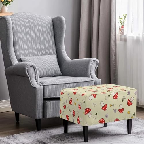 Mushroom Flower Ottoman Cover Rectangle Folding Storage Ottoman Slipcovers Stretch Cube Footrest Foot Stool Covers Protector with Elastic Band - color: Mushroom Flower, size: Large