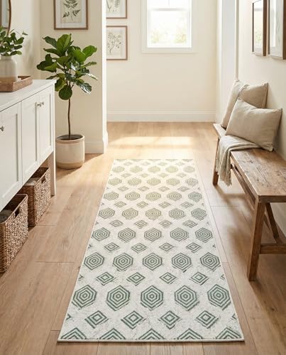 Rugs.com - Sabrina Soto Casa Rug – 8 Ft Runner Green Textured Cotton Runner Modern Geometric Design, Perfect for Hallways and Entryways - color: Green, size: 2'3" x 8' (Runner)