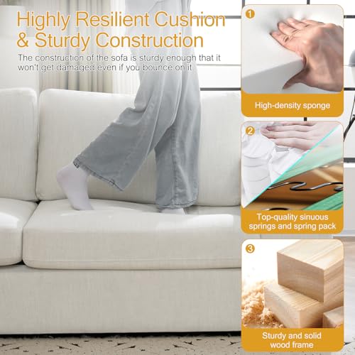 Oversized Sofa Bed, Upholstered Chaise Lounge Comfy Sleeper Sofa with Soild Wood Frame, Deep Seat Sofa Couch for Living Room Bedroom Apartment, Linen, White - color: White, size: 85 Inch - Sofa Bed