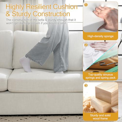Oversized Sofa Bed, Upholstered Chaise Lounge Comfy Sleeper Sofa with Soild Wood Frame, Deep Seat Sofa Couch for Living Room Bedroom Apartment, Linen, White - color: White, size: 85 Inch - Sofa Bed
