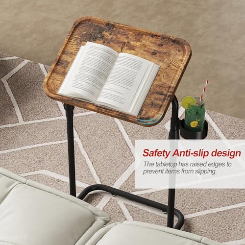TUTOTAK C Shaped End Table with Tiltable Surface, Set of 2, Adjustable Height Side Table, Slide Under Couch Table TV Tray for Eating, Sofa Tray for Livingroom, Bedroom Brown TB01BB0912 - color: Brown