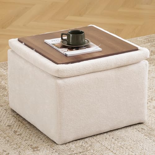 Cube Storage Ottoman, Chenille Ottoman Foot Stools, Ottoman Footstool with Removable Lid, Storage Ottoman for Chair, Multi-Functional Footrest, White - color: White, size: Ottoman