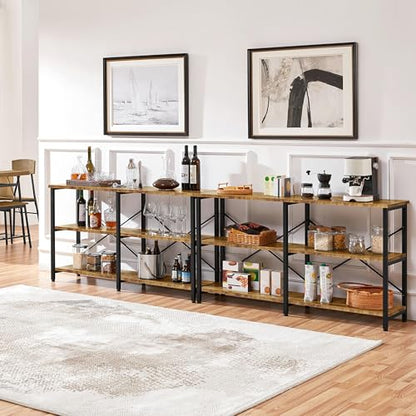 Yaheetech 55" Console Table with 3 Tier Storage Shelves, Rustic Brown | Entryway Table, Sofa Tables Narrow Long for Living Room, Hallway, Sturdy Metal Frame, Behind Couch, Easy Assembly, Industrial